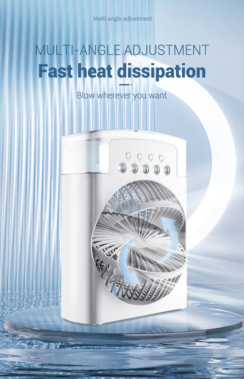 Portable Humidifier Fan Air Conditioner with 3 Speeds 1/2/3 H Timer Colorful Light Air Cooler Mini Outdoor Home Bedroom Desk Fan