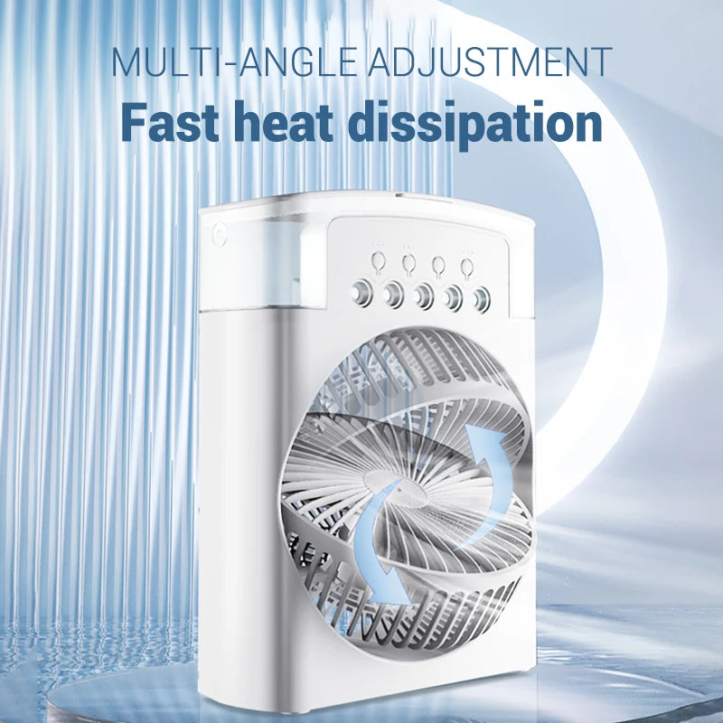 Portable Humidifier Fan Air Conditioner with 3 Speeds 1/2/3 H Timer Colorful Light Air Cooler Mini Outdoor Home Bedroom Desk Fan